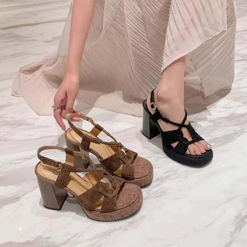 Women's Square Toe High Heel Sandals | Buckle Strap Party Shoes