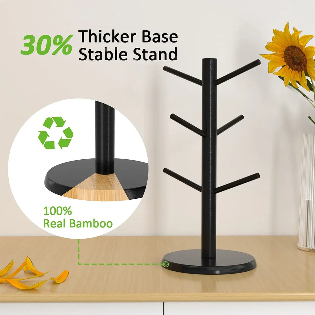 Bamboo Mug Tree Stand Space-saving Cup Holder Durable Organize