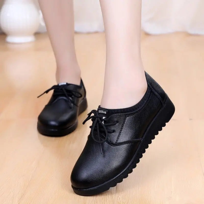 Women's Black Oxford Lace-Up Wedge Flats | Non-Slip Loafers