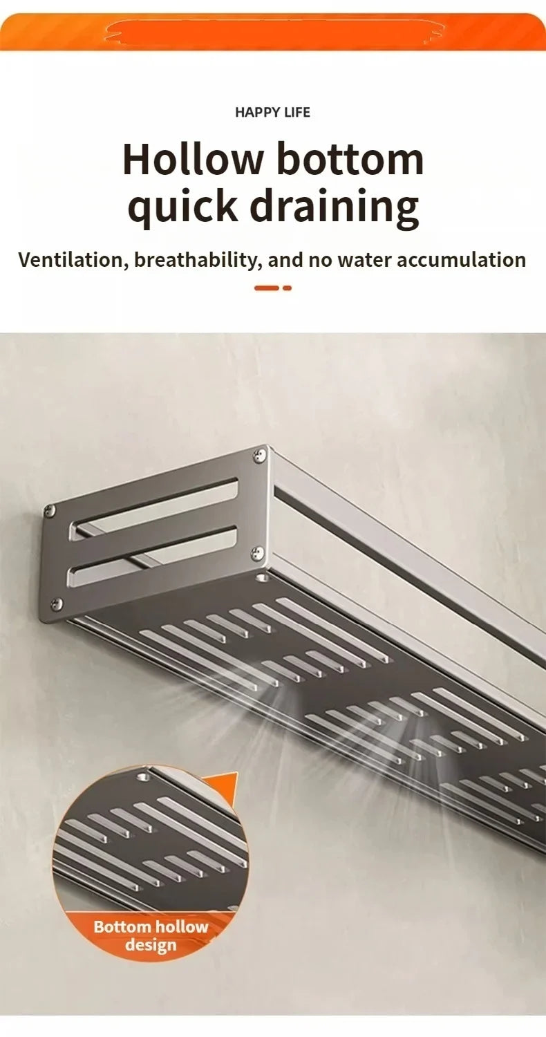 Aluminum Shower Corner Shelf with Towel Bar | No Drill