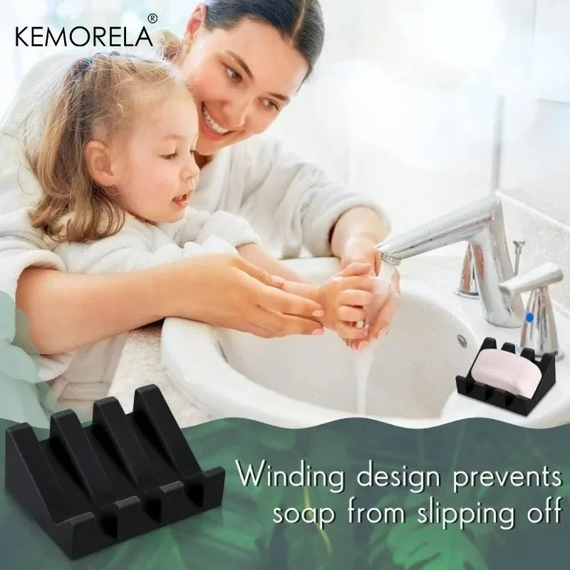 KEMORELA 2-Pack Silicone Self-Draining Soap Dish Tray Set