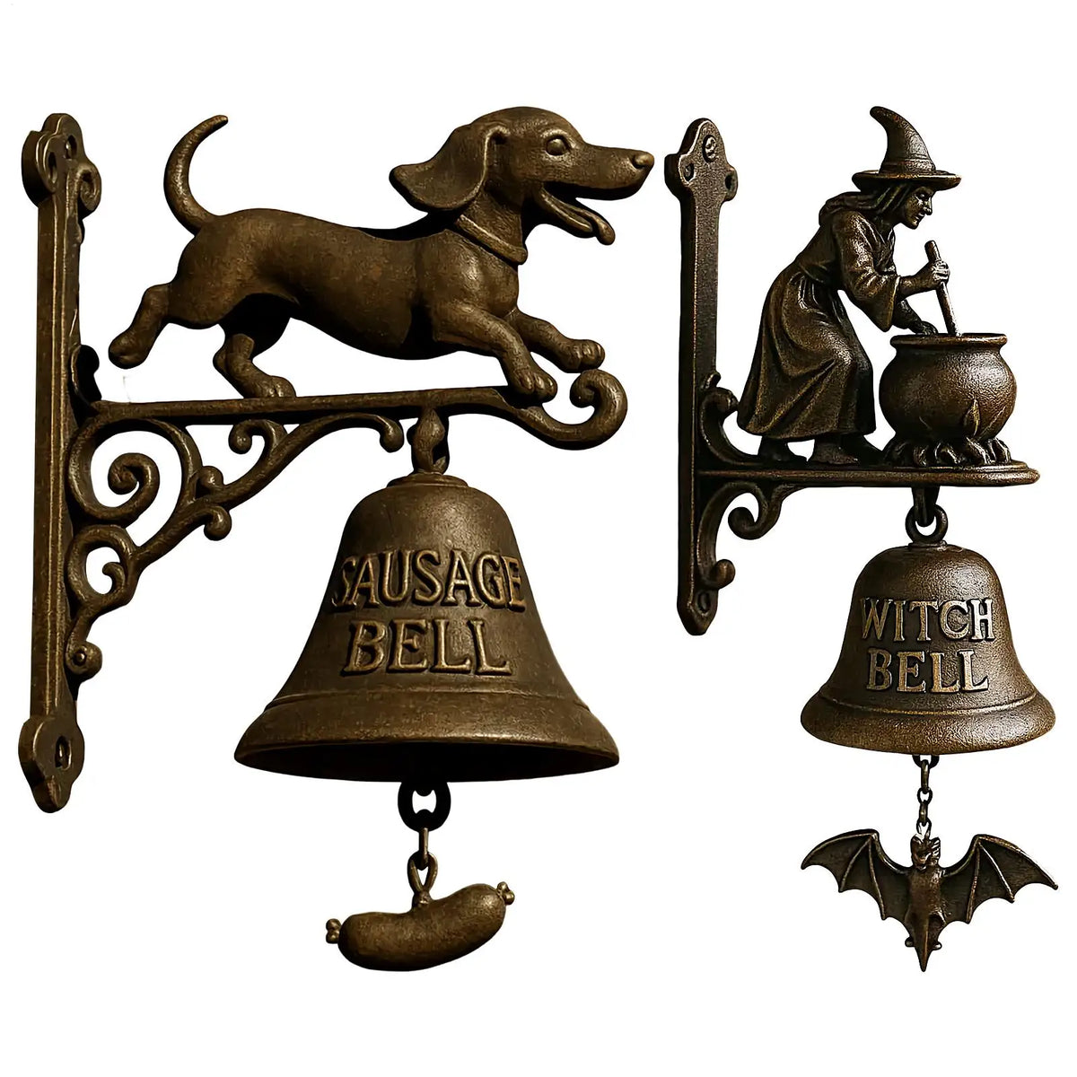 Witch Dachshund Outdoor Dinner Bell | Retro Farmhouse Door Chime