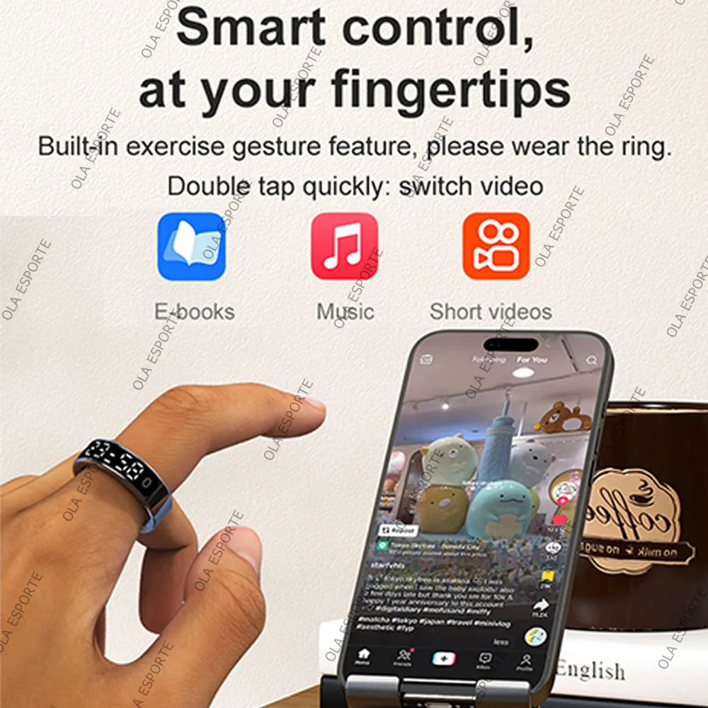 LED Hd Screen Smart Ring Tiktok Control Men 5ATM Waterproof Heart