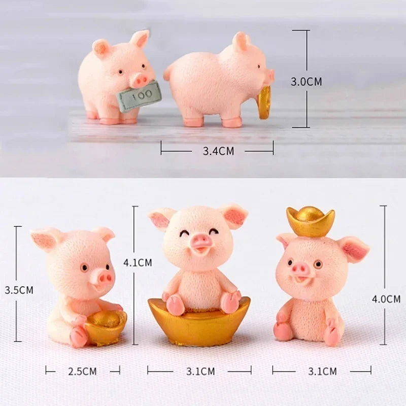 Mini Pig Family Resin Figurines – 5pc Miniature Garden Decor