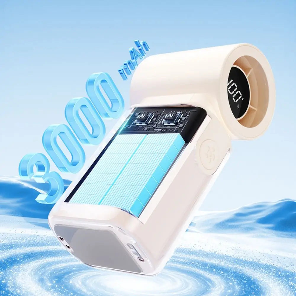 Mini Handheld Fan 3000mAh USB Rechargeable 5-Speed LED Display