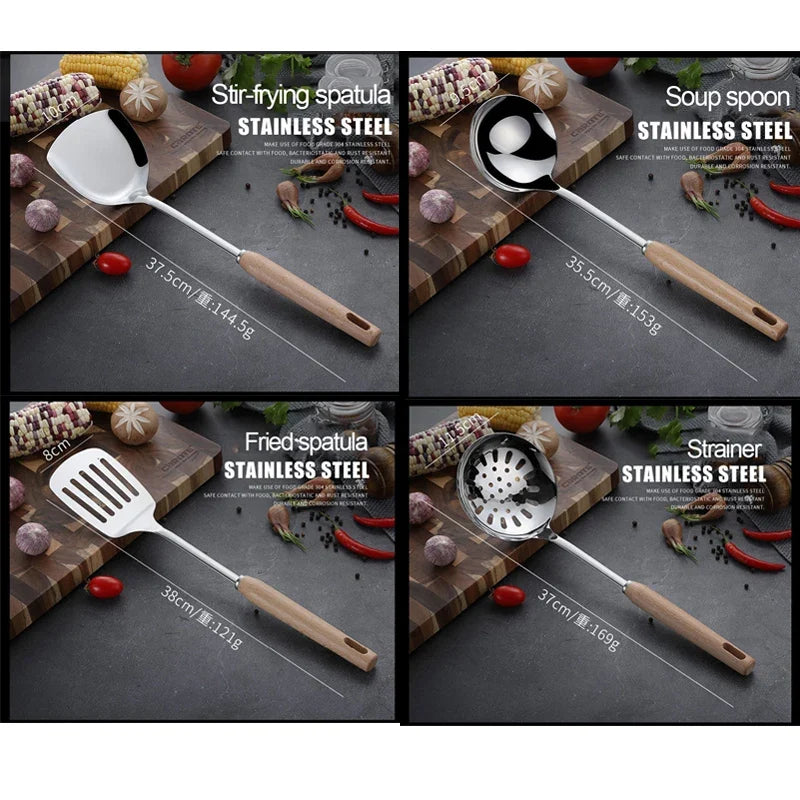 6-Piece Wooden Handle Stainless Steel Kitchen Utensil Set