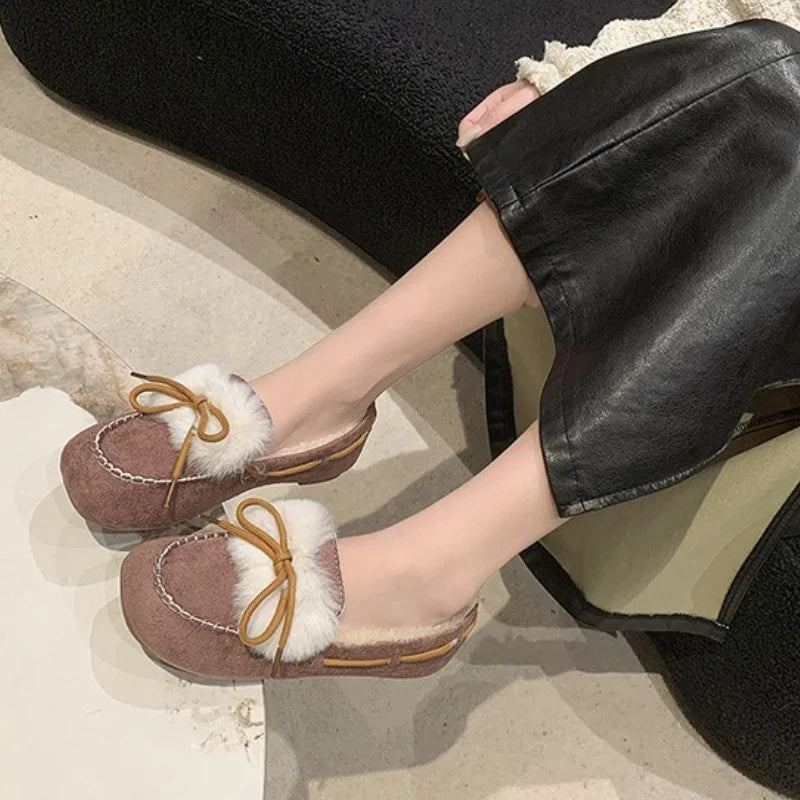 Women's Winter Plush Flat Loafers – Warm Flannel Casual Shoes
