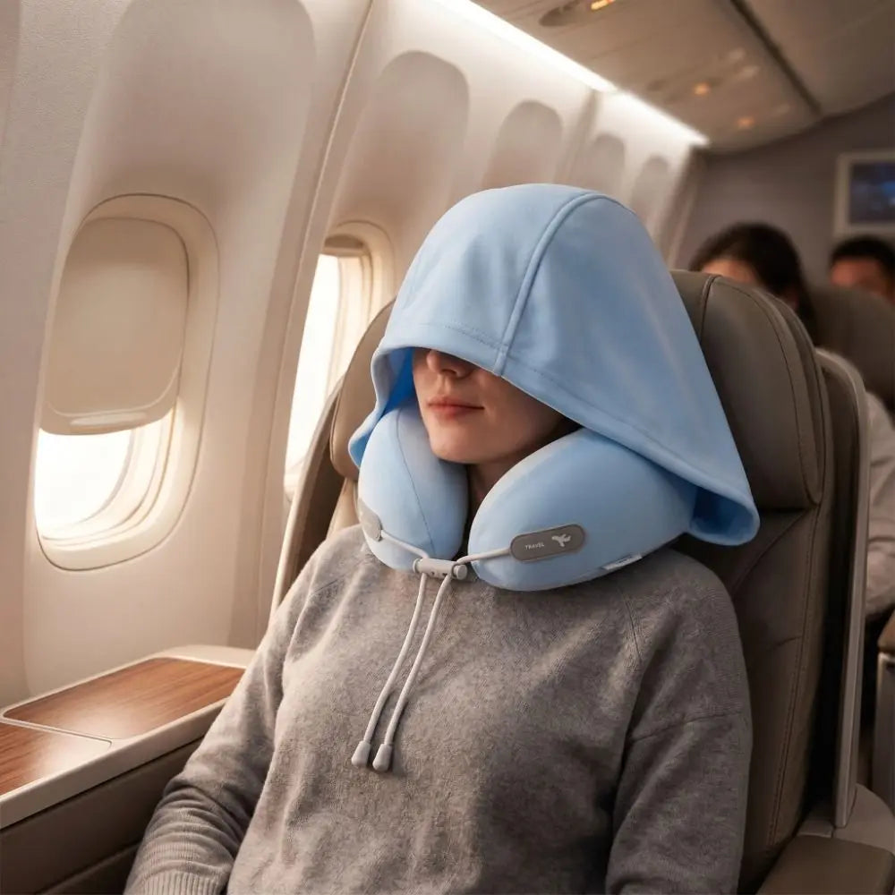 Hooded U-Shaped Travel Neck Pillow | Ice Silk Memory Foam