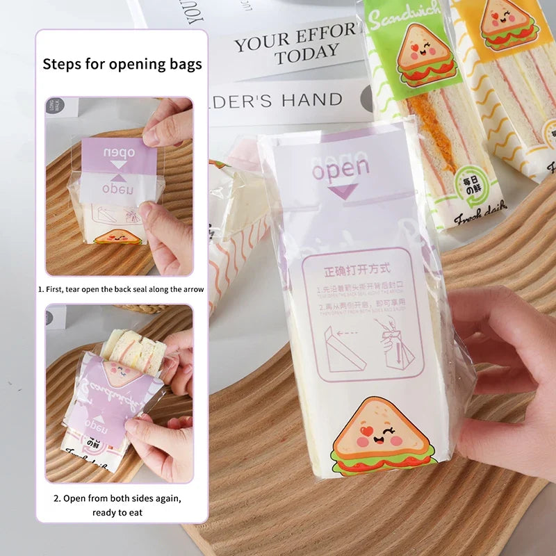 100 Pcs Disposable Triangle Sandwich Bags – Clear Food Wrap
