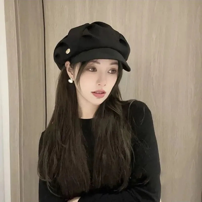 Layered Octagonal Newsboy Hat – Breathable Pleated Beret