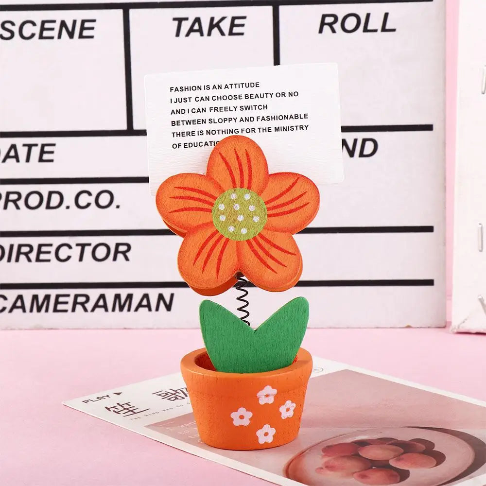 Wooden Flower Note & Photo Card Holder | Cute Desk Organizer