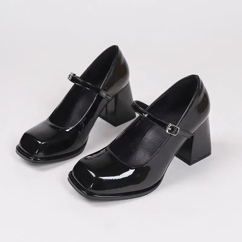 Women's Mary Jane Square Heel Pumps – Vintage Buckle Sandals
