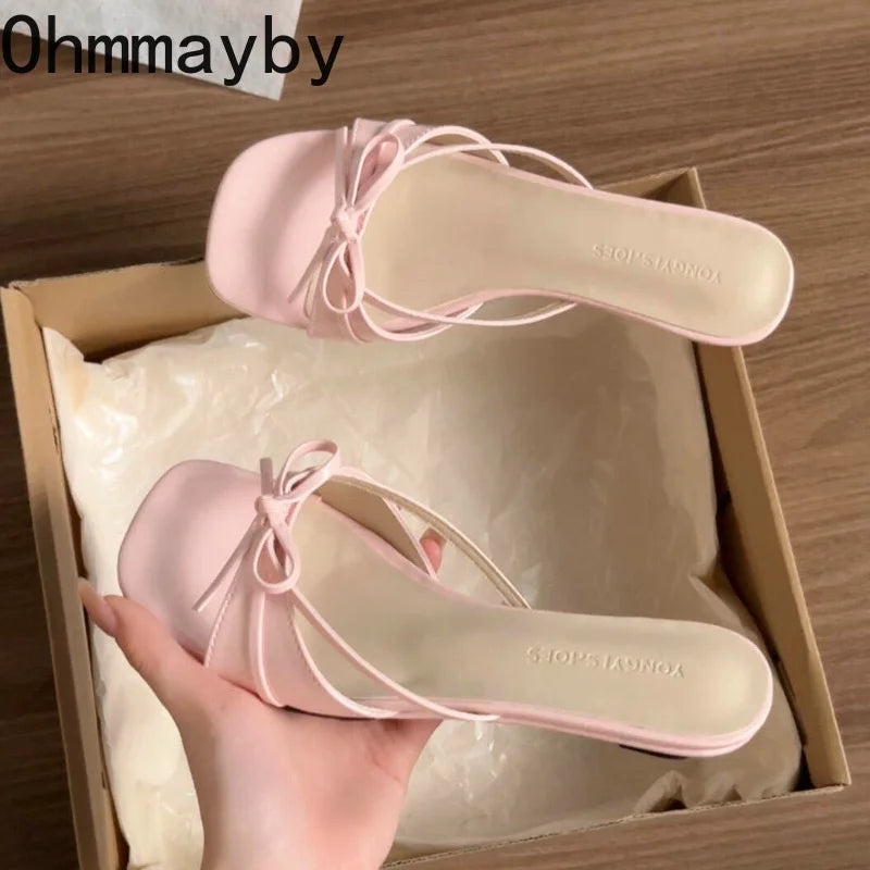 Women's Low Heel Butterfly-Knot Slides | Open Toe Summer Slippers