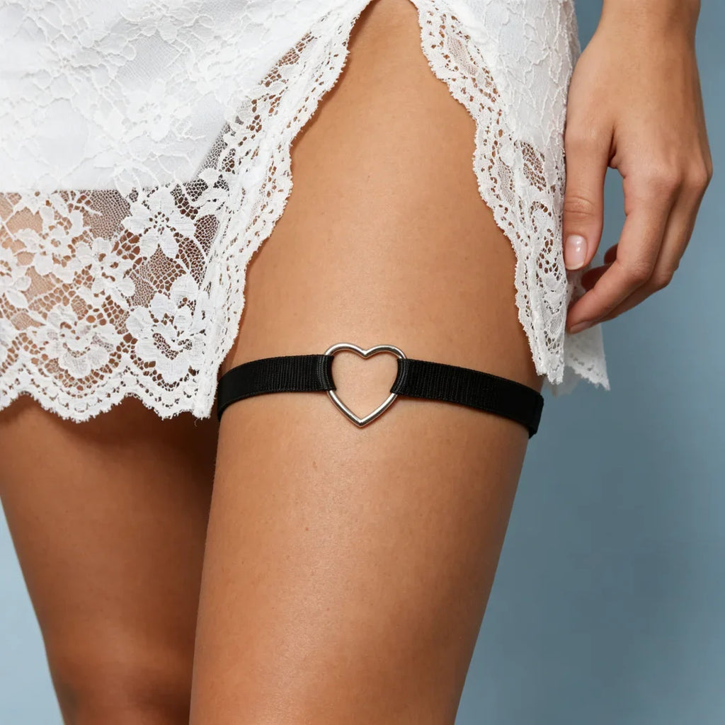 Lolita Garters Leg Belt Punk Cross Heart Bow Ring Goth Elastic Bell
