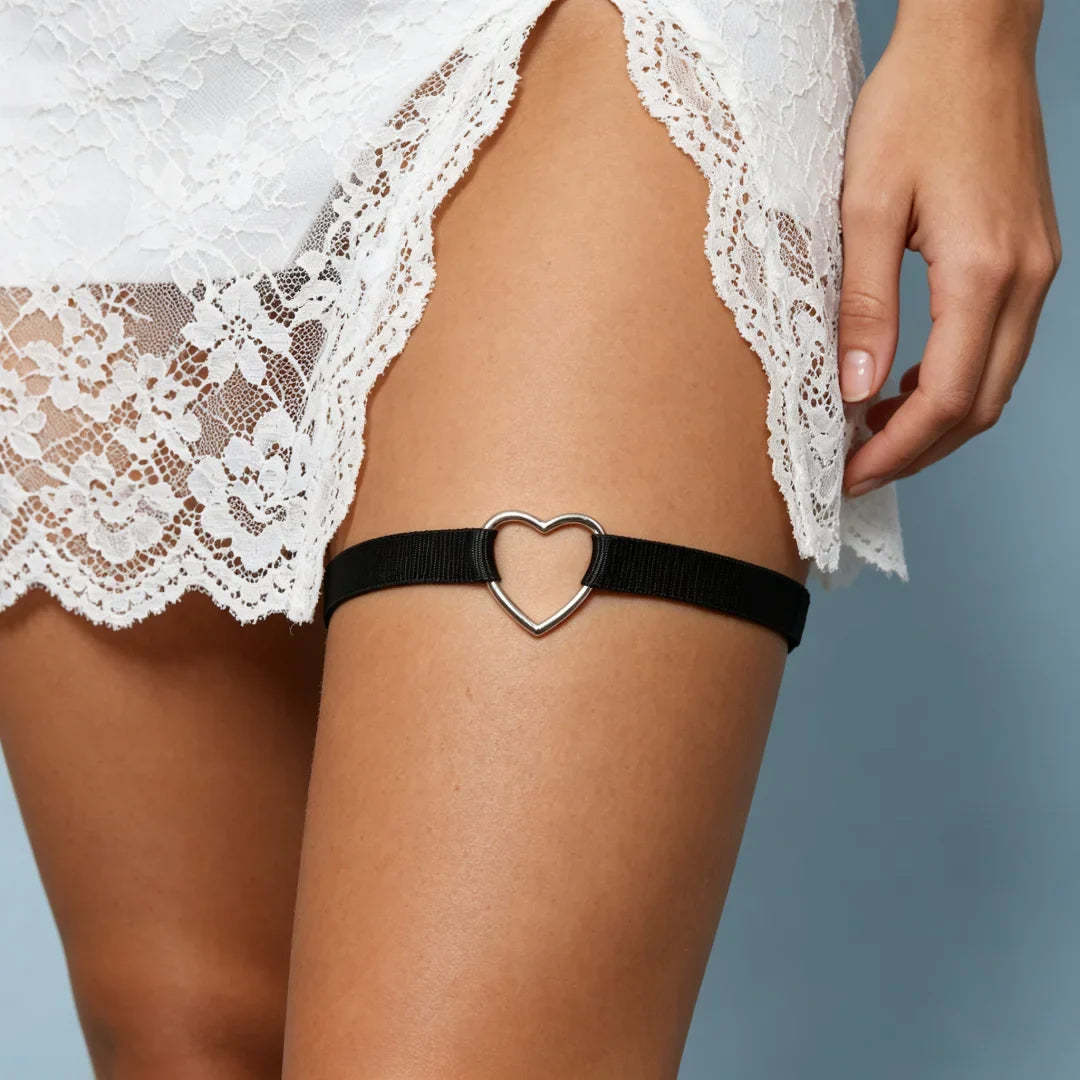 Lolita Garters Leg Belt Punk Cross Heart Bow Ring Goth Elastic Bell