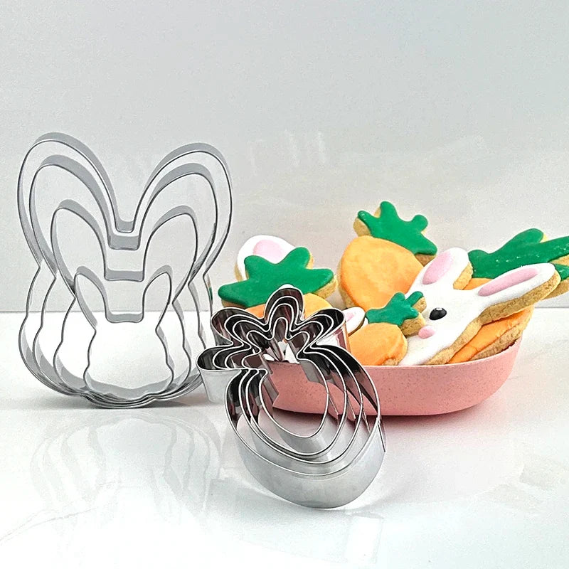 4-Piece Easter Bunny & Carrot Cookie Cutter Set – Stainless Steel