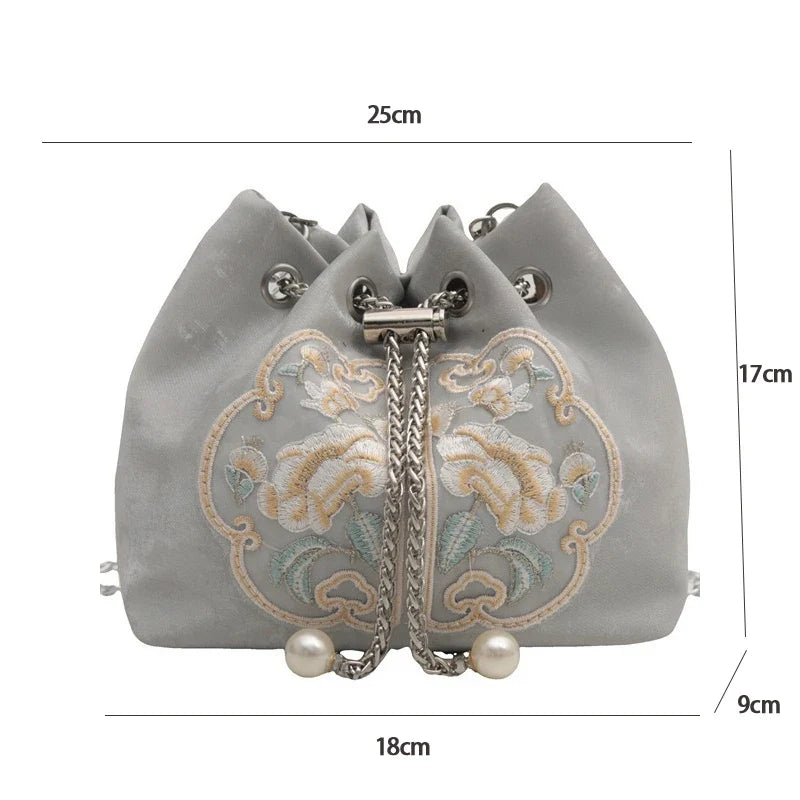 Chinese-Style Canvas Bucket Bag | Women's Retro Shoulder Bag