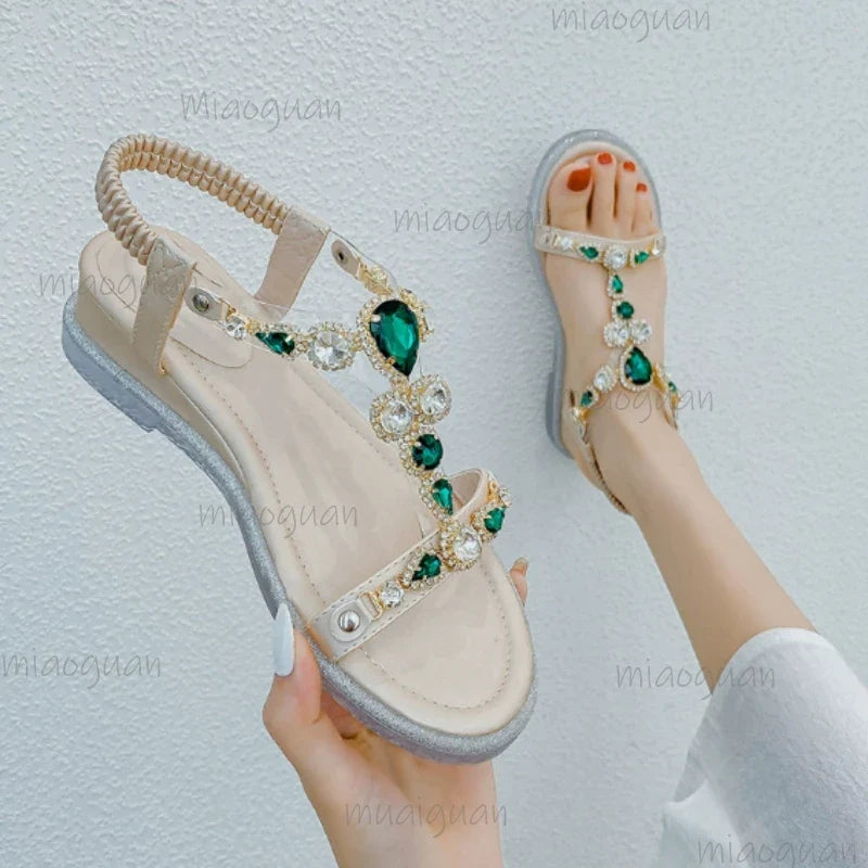 Bohemian Crystal Wedge Sandals – Women's Open Toe Gladiator