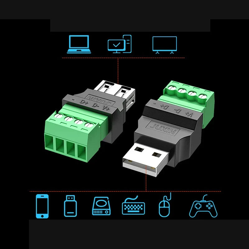 USB 2.0 Type A Male/Female Connector Adapter Screw Terminal