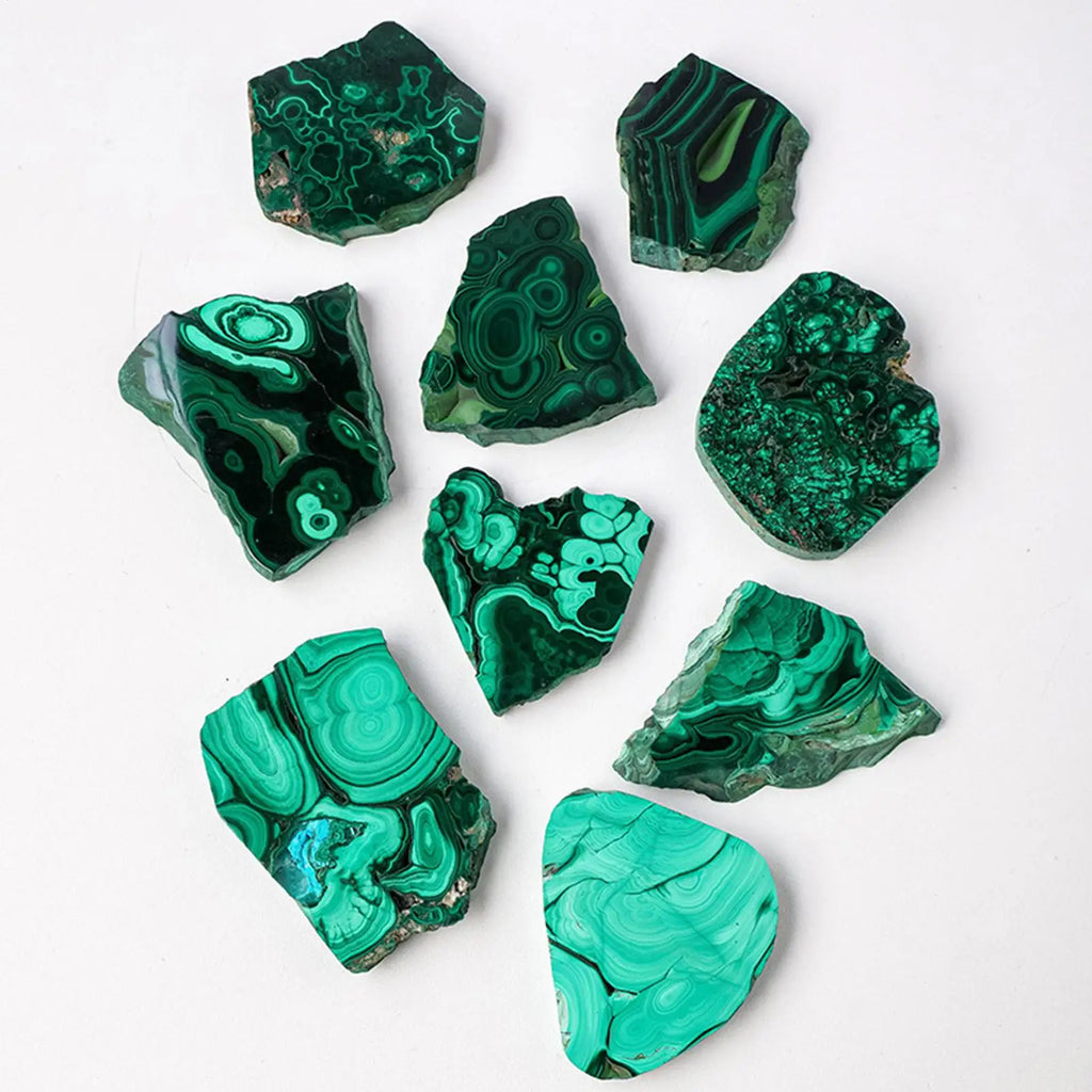 Natural Malachite Raw Stone Slice | Mineral Specimen & Décor