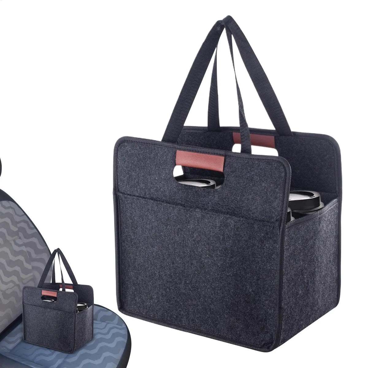 Drink Carrier Reusable Cup Carriers Handles Foldable Tote Bag Felt