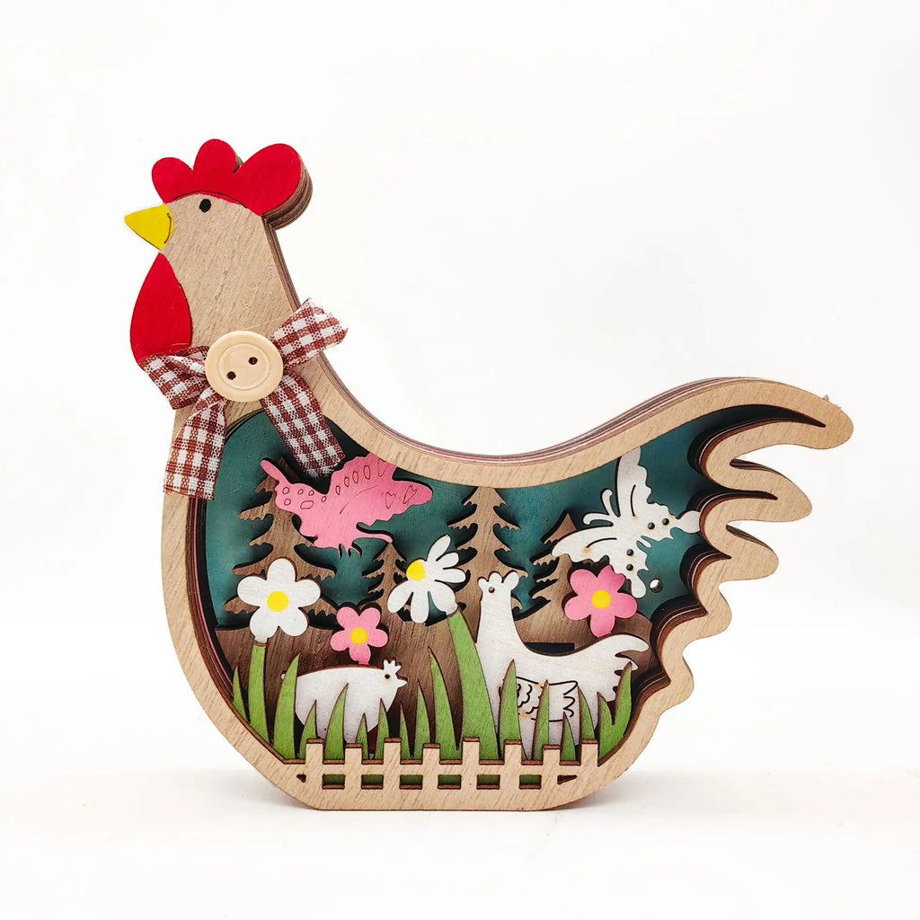 Easter Wooden Turkey Decorations Flowers Butterfly Home Tabletop