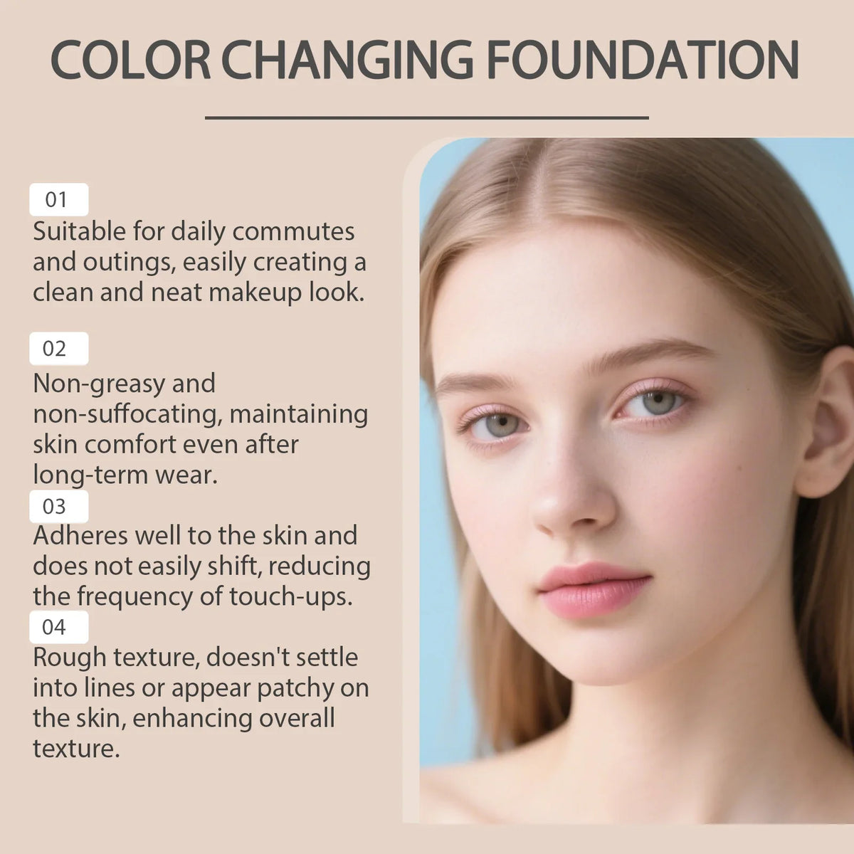 Color Changing Foundation – Tone Adapting, Waterproof & Lightweight 30g