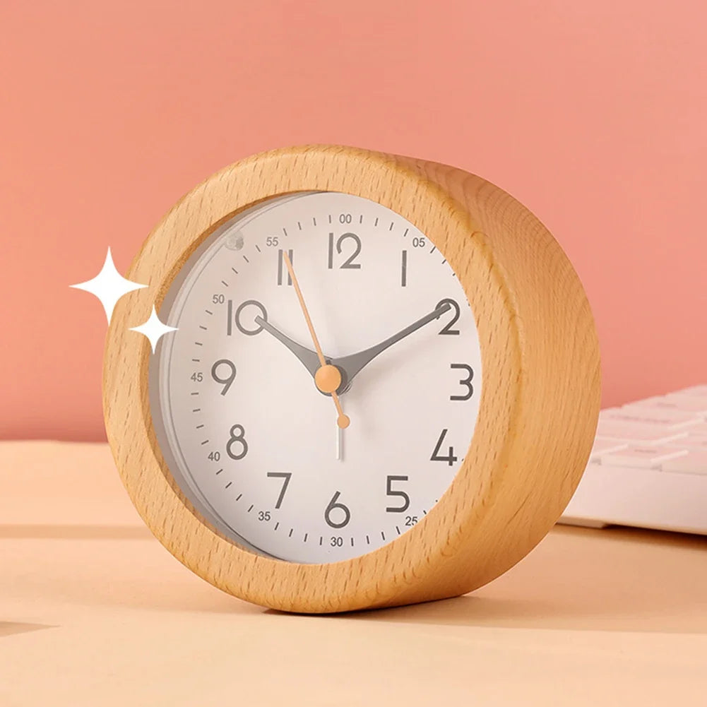 Minimalist Solid Wood Analog Alarm Clock with Night Light