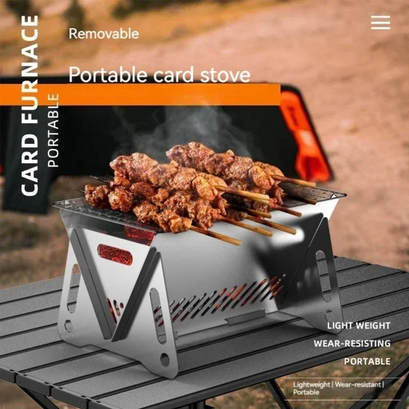 Wood Burning Camp Stove Picnic BBQ Cooker Stainless Steel Folding