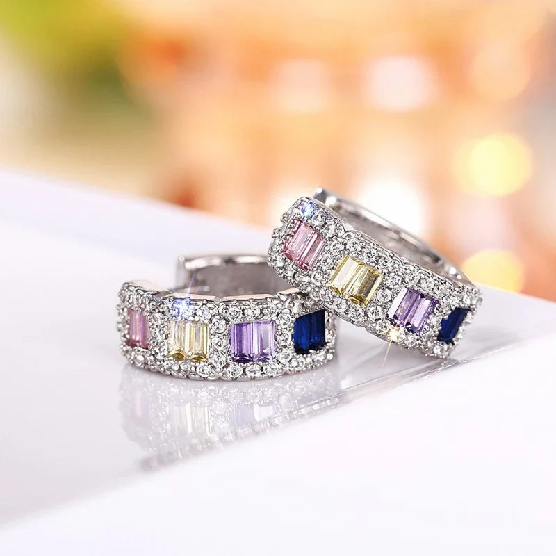 Huitan Colored CZ Hoop Earrings – Women's Fashion Circle Jewelry