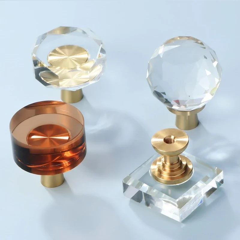 Solid Brass Crystal Glass Cabinet Pull Handle & Drawer Knob