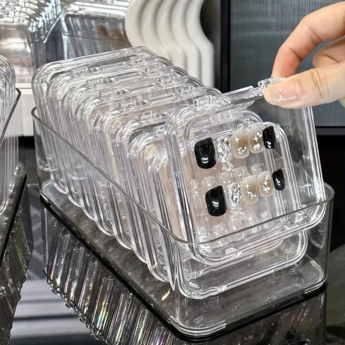 Transparent Nail Storage Box Fake Display Bracelet Jewelry Organizing