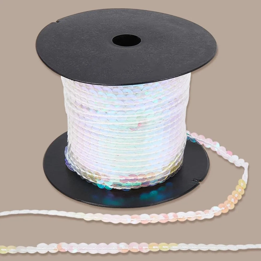 Clear AB Sequin Ribbon Trim 6mm 100 Yards | Iridescent PVC