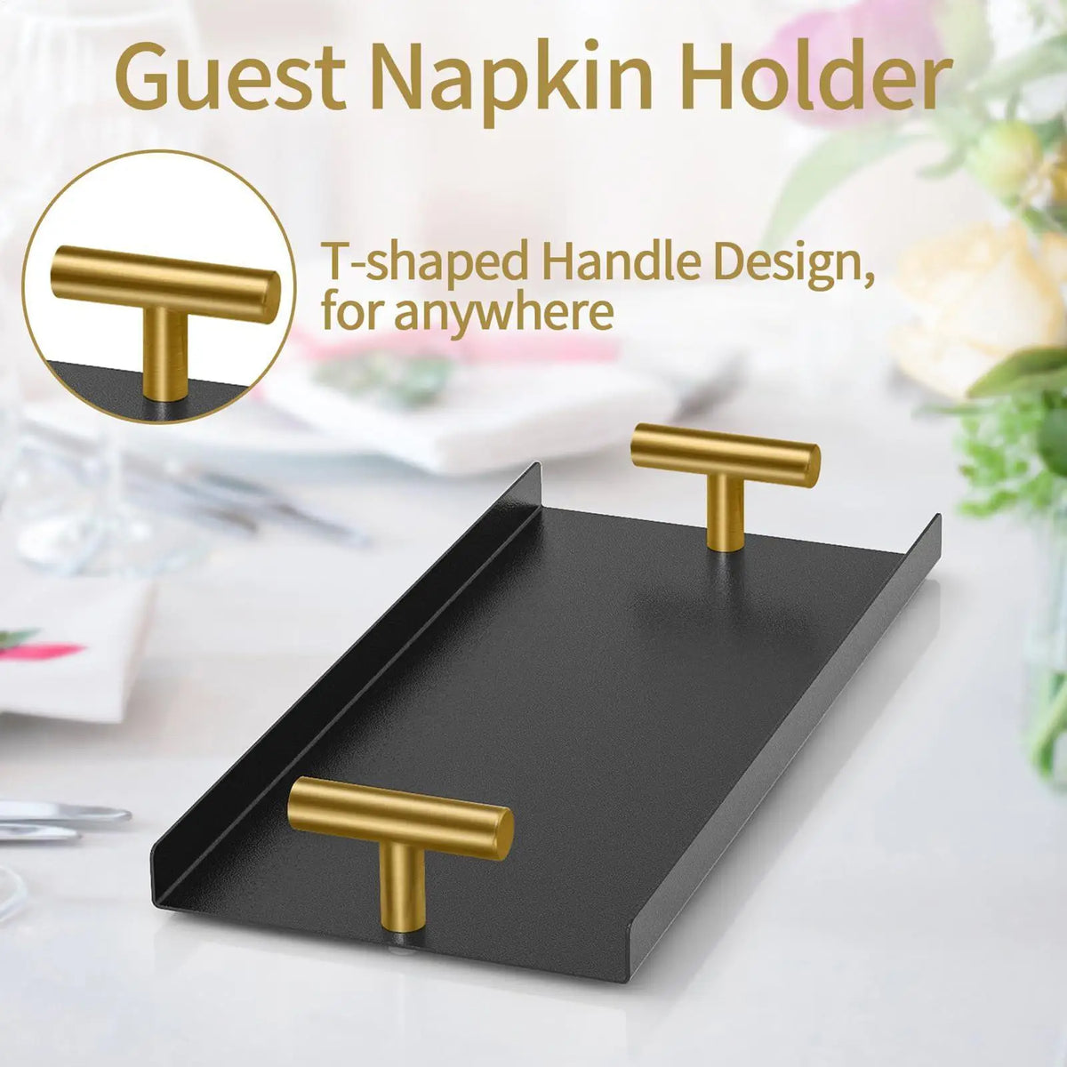 Golden T-Handle Guest Towel Holder & Napkin Tray