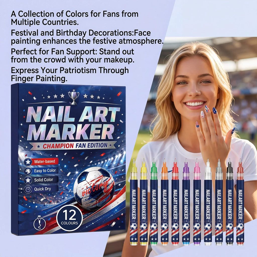 12-Piece Football Fan Nail Art Pens – Quick Dry DIY Liner Set