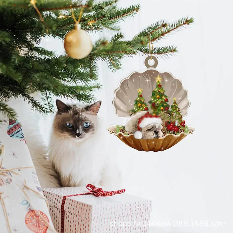 Christmas Puppy Dog Shell Hanging Ornament | Xmas Tree Pendant