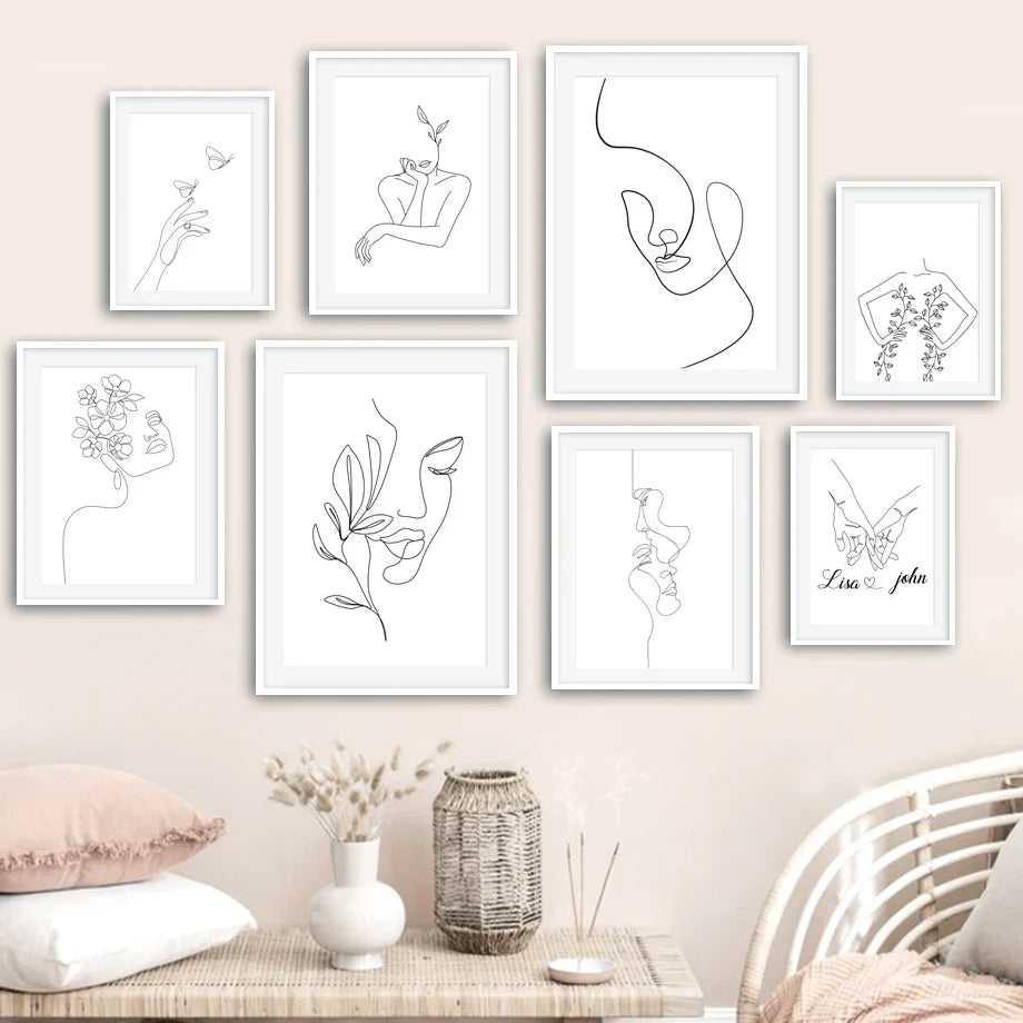 Nordic Minimalist Canvas Wall Art – Abstract Woman Face Line Art