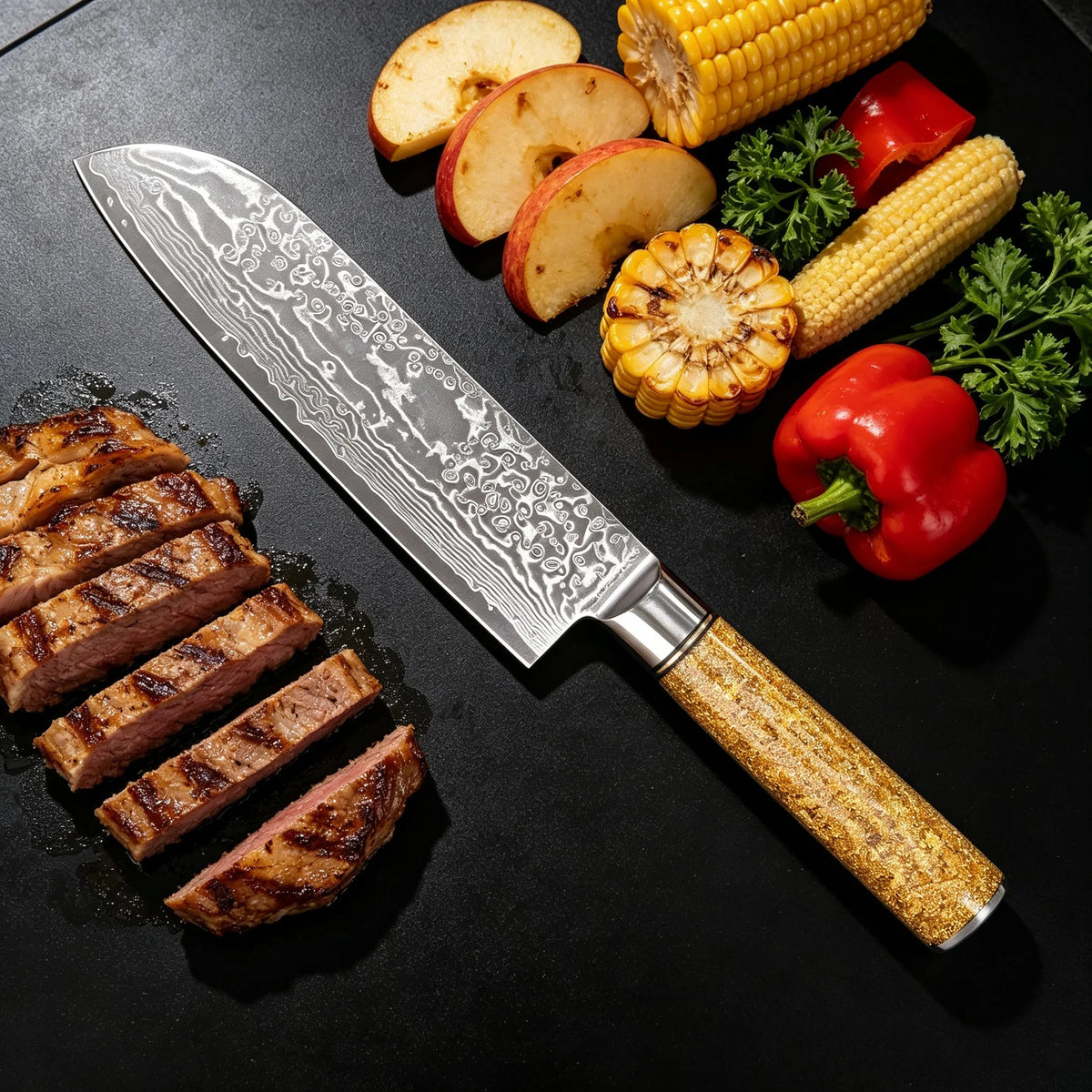 67-Layer Damascus Steel Santoku Knife | Sharp Chef Knife