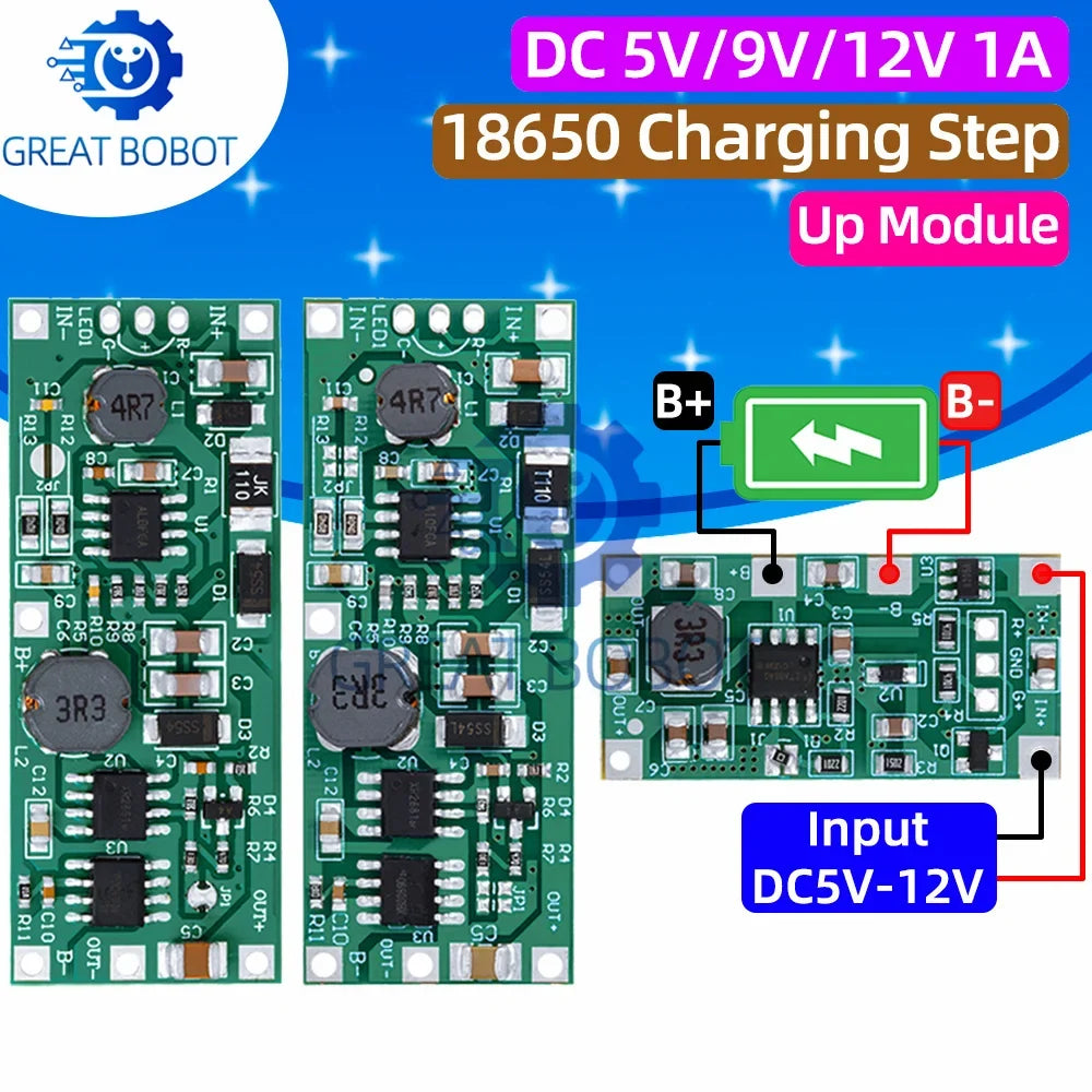 DC 5V–12V Step-Up Booster Module for 18650 Lithium Battery UPS