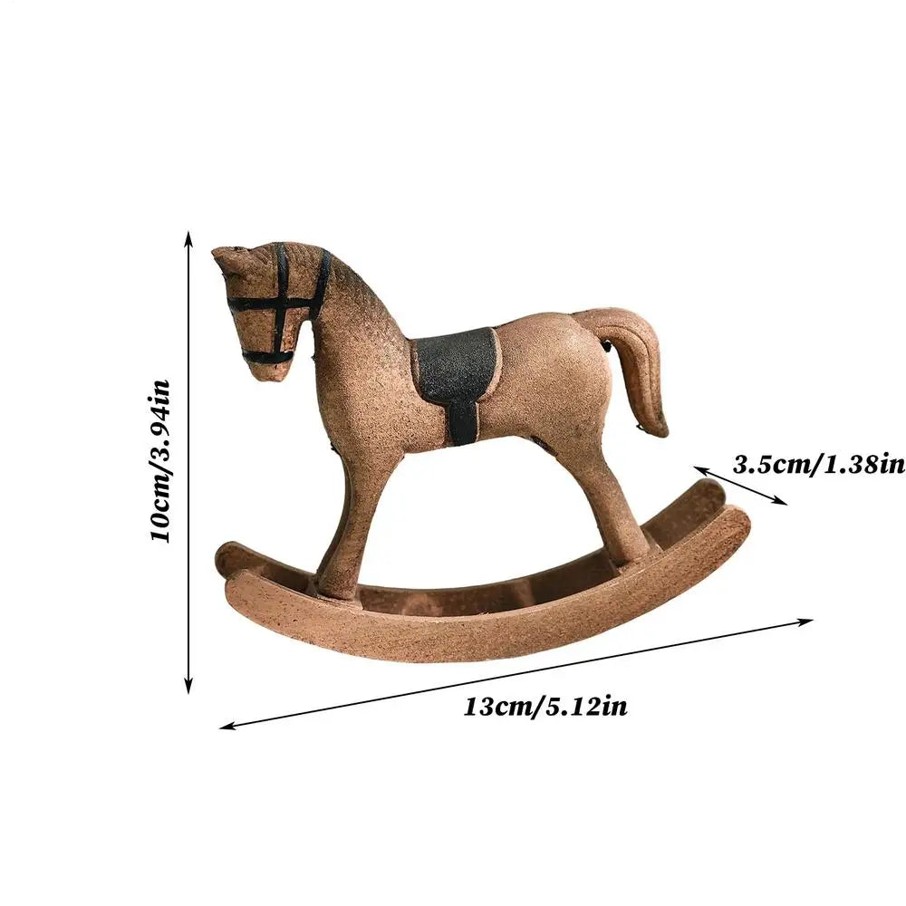 Hand-Carved Wooden Rocking Horse Figurine Desk Sculpture