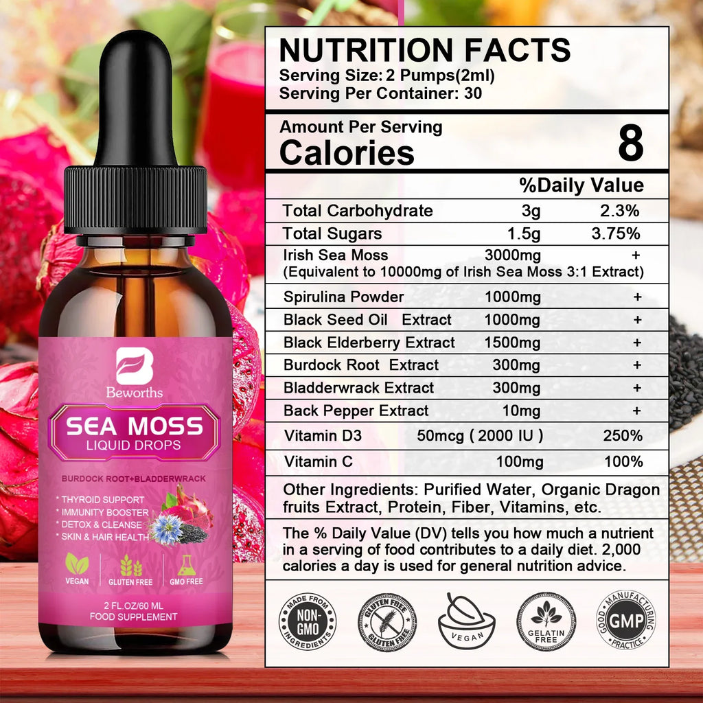 BEWORTHS Sea Moss Drops 3000mg – Immune, Hair & Gut Health