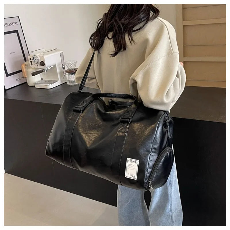 Large Capacity PU Leather Travel Duffel & Sports Fitness Bag