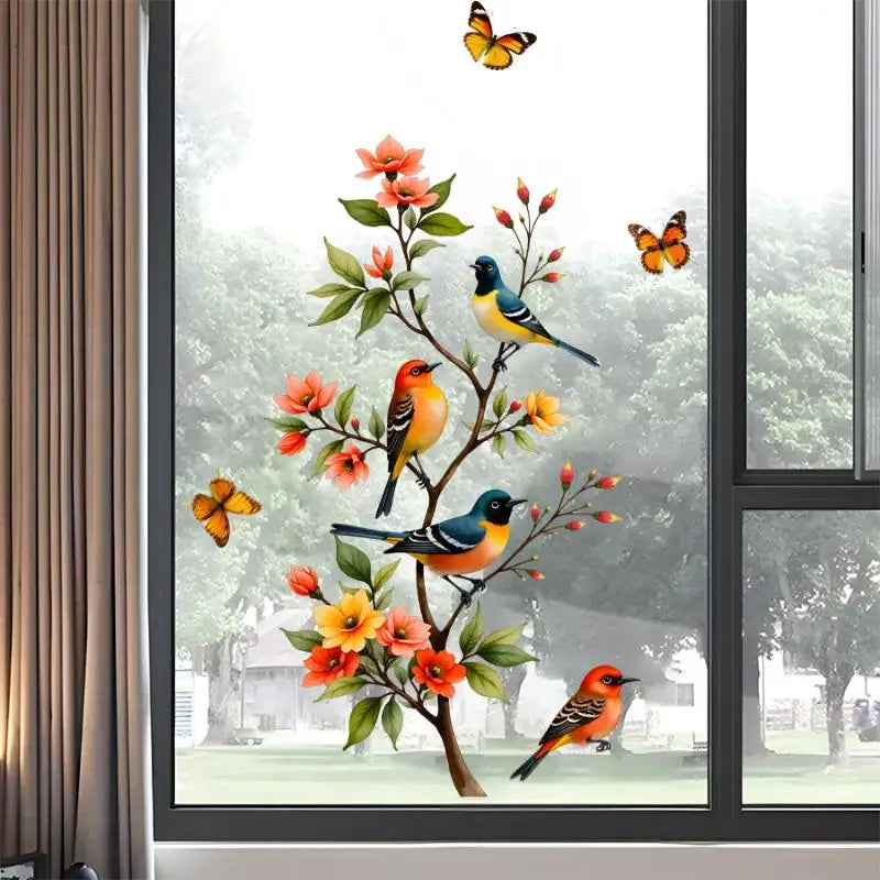 Tree Branch Bird & Butterfly Window Cling PVC Decal Sticker