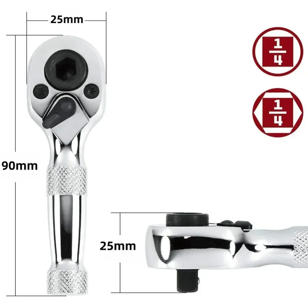 72-Tooth Double Head Ratchet Wrench | Chrome-Vanadium 1/4"