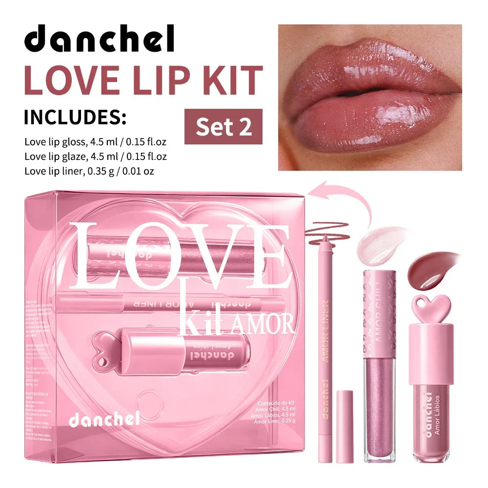 Heart-Shaped Lip Kit – Gloss, Glaze & Liner | High Shine