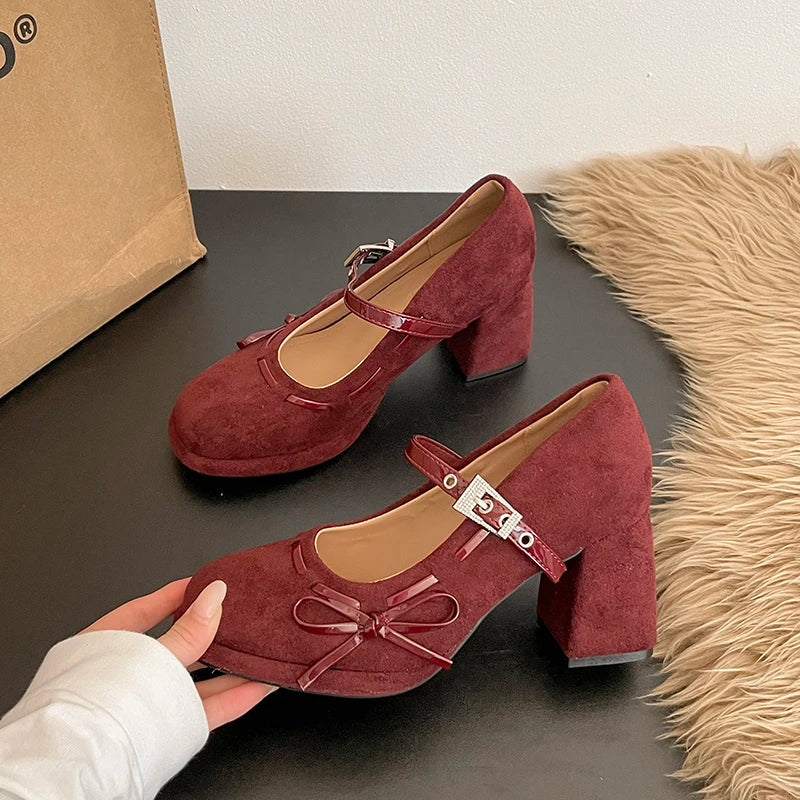 Women's Vintage Mary Jane Pumps – Butterfly-Knot Square Heel