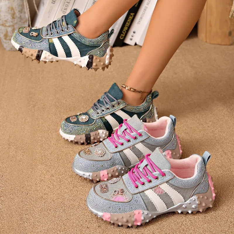 UXST Women's Rhinestone Platform Sneakers – Vulcanized Casual