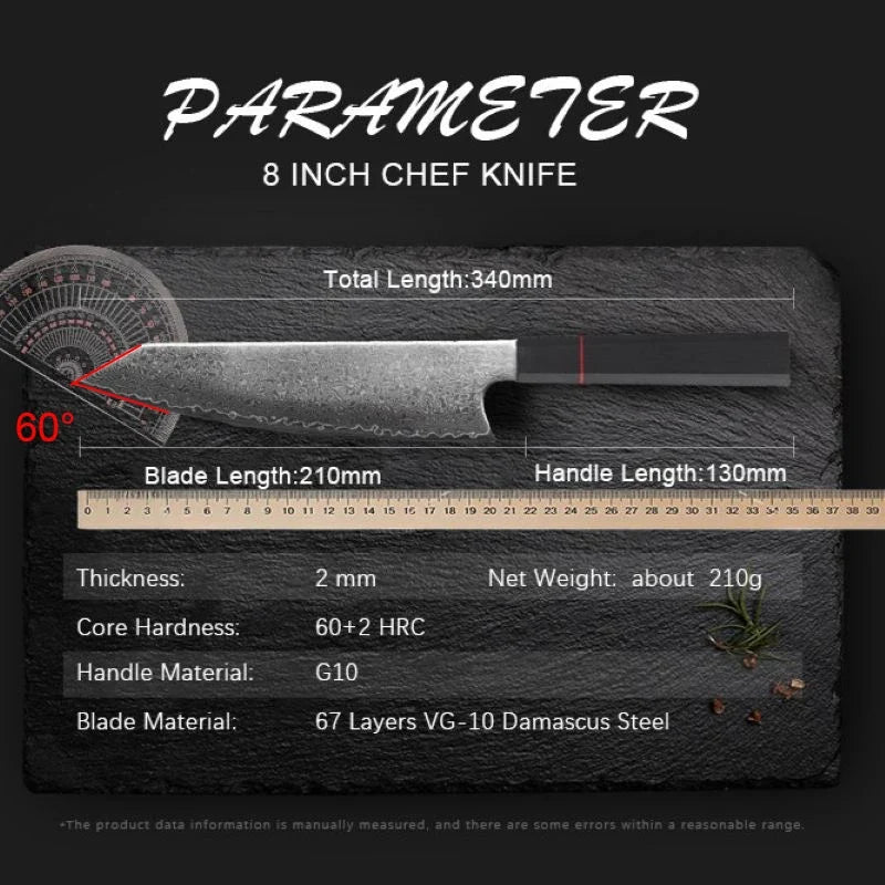 Japanese VG10 Damascus Chef Knife – 67-Layer, 21cm Blade
