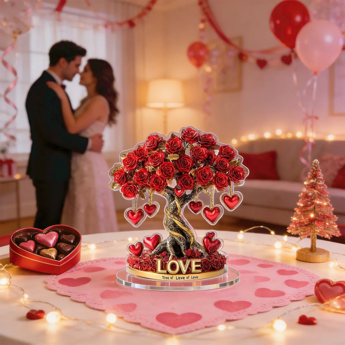 Valentine's Day Rose Heart Tree 2D Acrylic Desktop Ornament