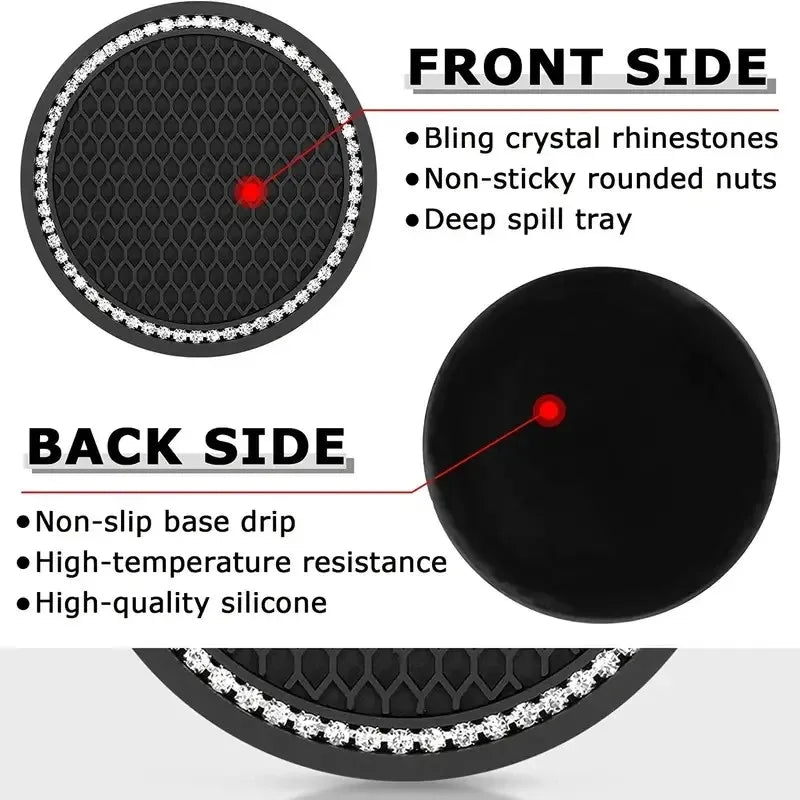 4-Pack Crystal Rhinestone Car Cup Mats Anti-slip Heat Resistant Easy